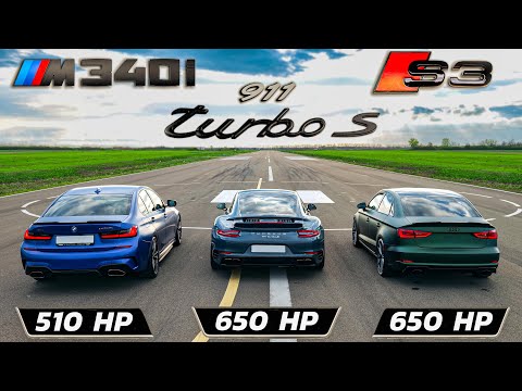 Audi S3 vs 911 Turbo S vs BMW M340i
