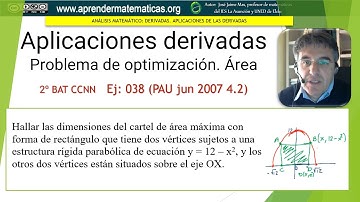 Aplicaciones de las derivadas. Optimización de área. CCNN2 038 (PAU jun 2007 4.2). José Jaime Mas