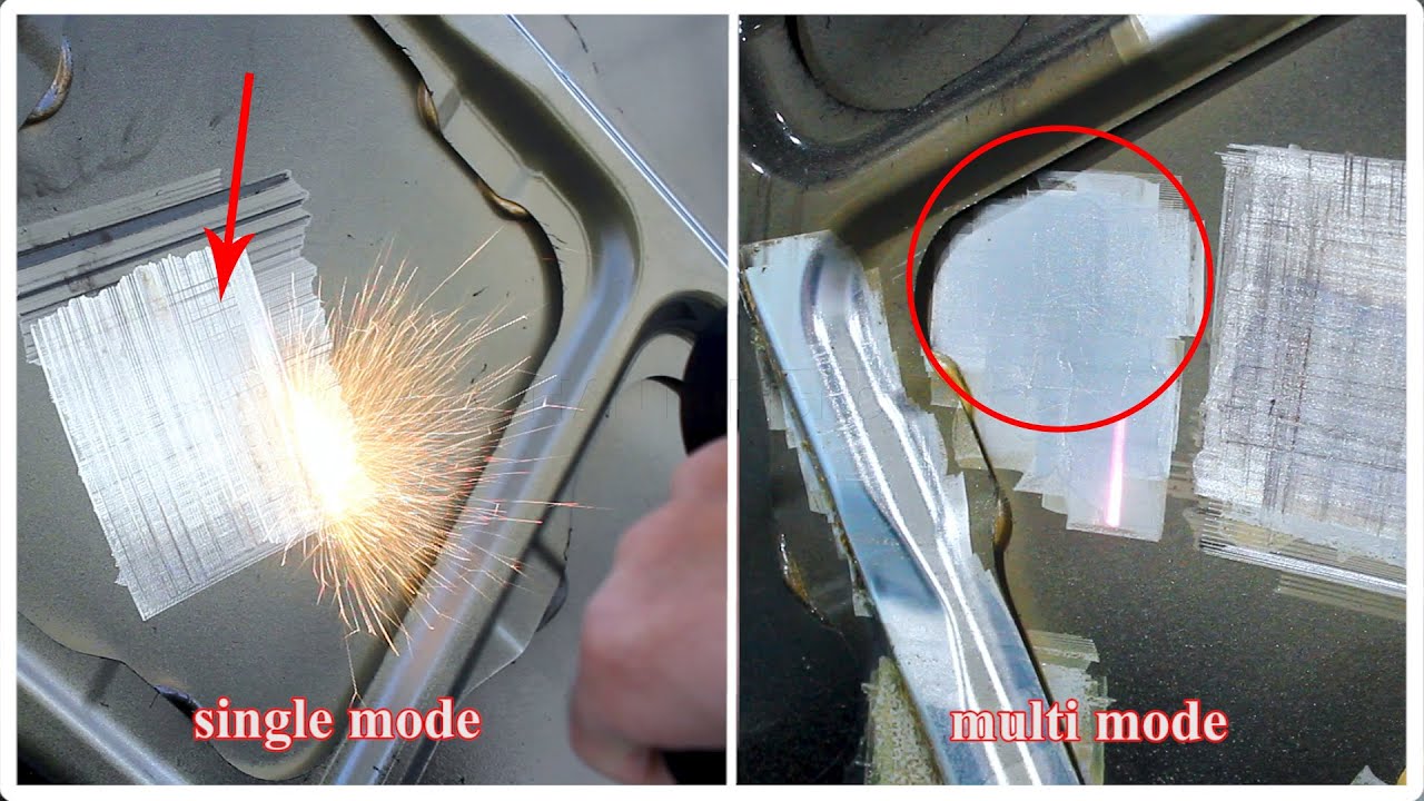 Display of 300w pulse laser cleaning machine single mode and multi mode car hood paint removal.