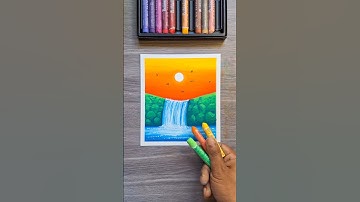 🌅 Beautiful Waterfall Scenery Drawing | Easy Oil Pastel Landscape for Beginners