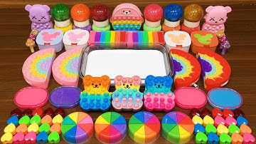 RAINBOW!!! Mixing random into GLOSSY slime!!!Satisfying Video #177