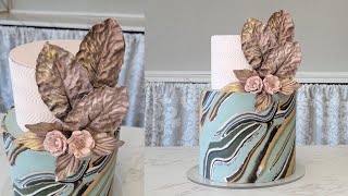 Autumn Color Schemed SLICED FONDANT MARBLE CAKE | Chocolate Leaves |Cake Decorating Tutorial