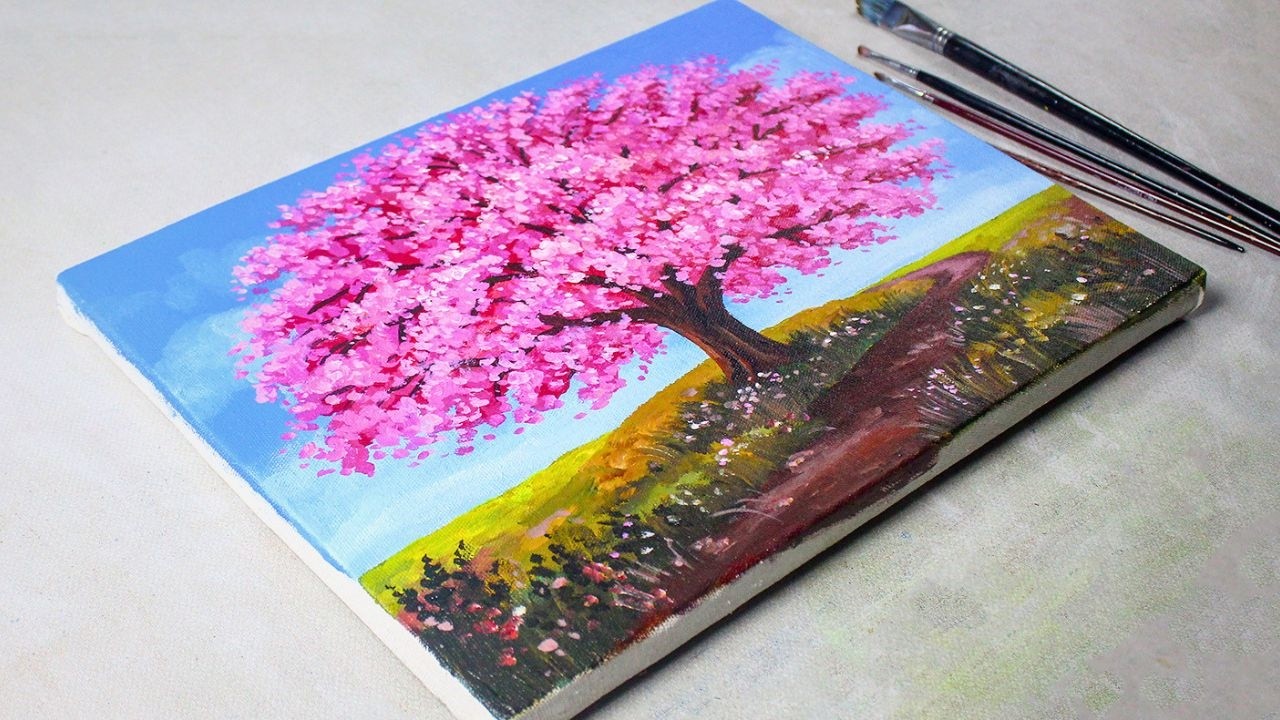 Easy Cherry Blossom Tree Painting 🌸 | Step by Step Acrylic Tutorial ...
