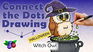 Connect The Dots Drawing - Halloween Witch Owl - Dot To Dot - Beginner Drawing Step By Step