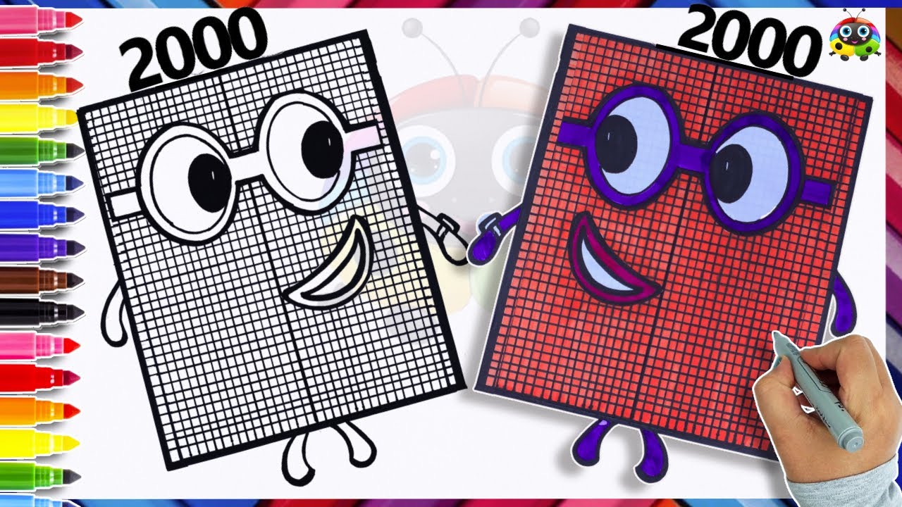 Как рисовать NUMBERBLOCK 2000 и раскраски для детей | Научитесь рисовать Numberblock 2000 легко |...