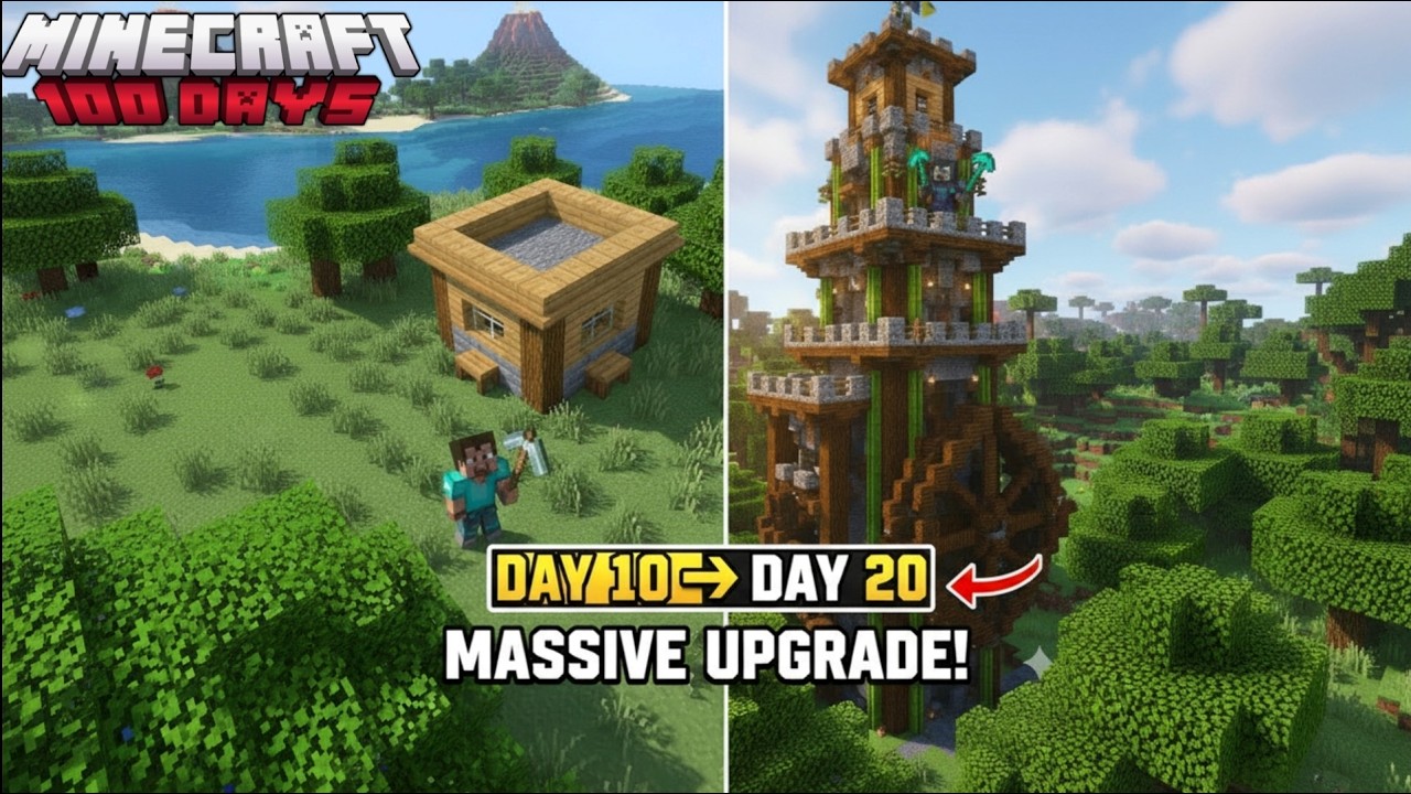 I Upgraded My Survival Base from Day 10 to 20!🥶(100 Days Challenge☠️)