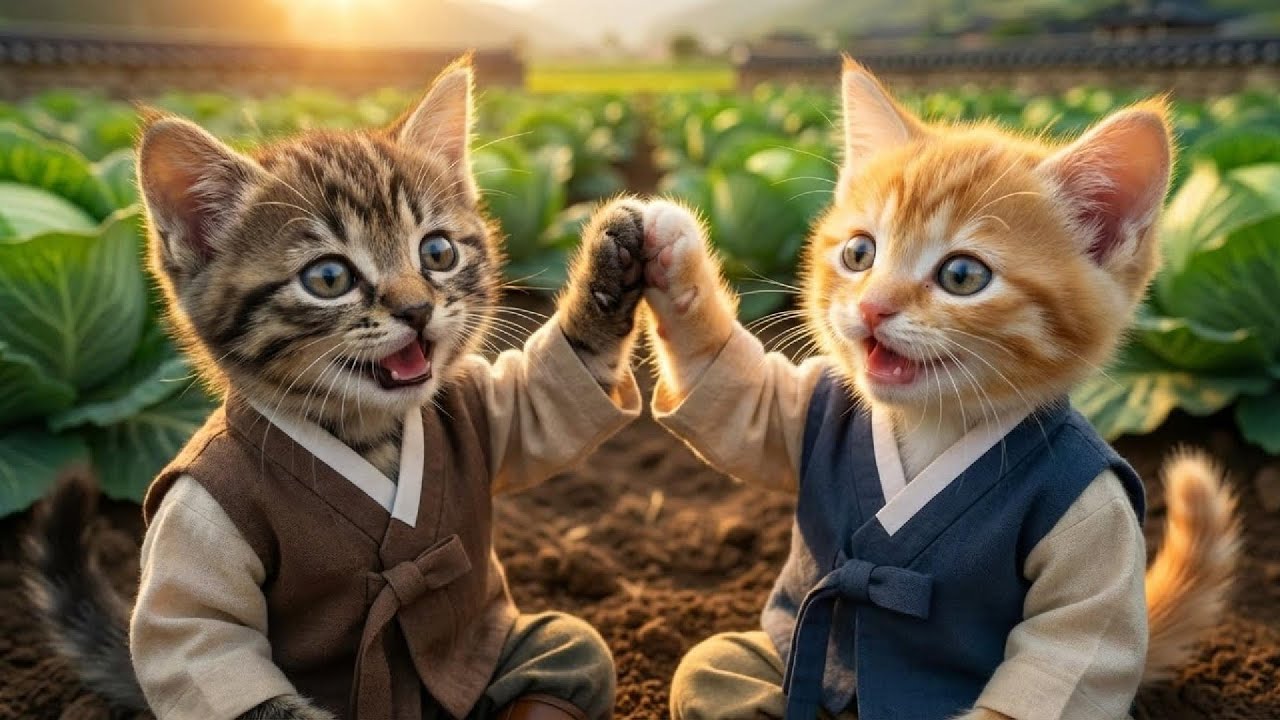 🐱🥬 The Cat Family’s Cabbage Harvest Day in Korea ❄️🌾
