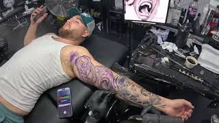 LIVE FULL POV TATTOO SESSION Chicano Masks Real-Time Black Grey Tattoo