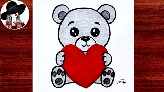 How to draw a cute teddy bear | Easy teddy bear drawing | Teddy bear with heart step by step