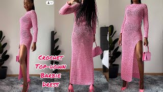Crochet Top Down Barbie Dress With Slit / Granny Stitch