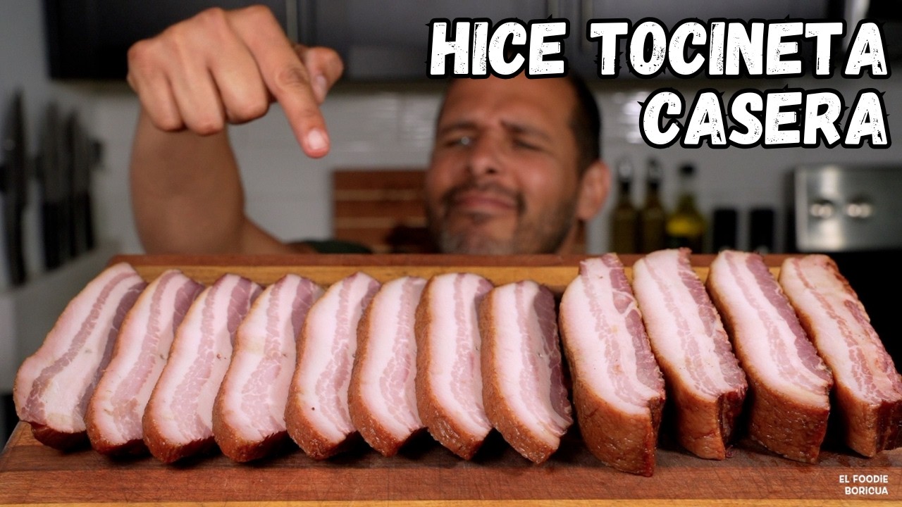 El Foodie Boricua con una tabla llena de tocineta cacera