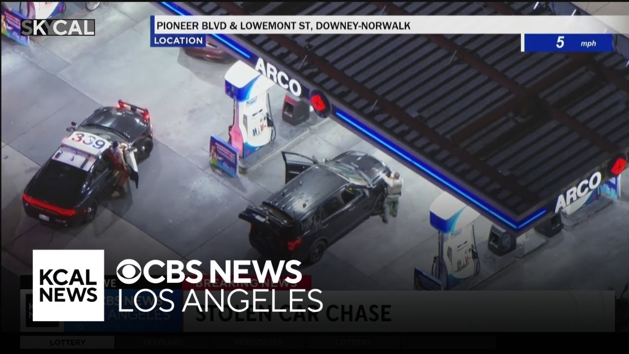 Stolen vehicle pursuit ends with two arrests at LA County gas station