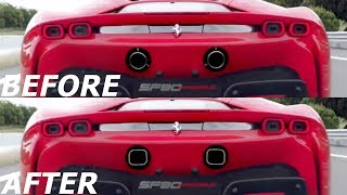 Changing the exhaust tip shape on new ferrari sf90 stradale to match
tail lights (before & after).