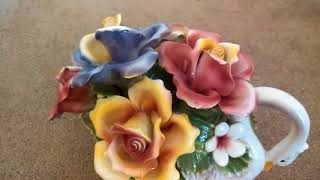 Capodimonte rare vintage antique collector porcelain medium swan rose bouquet Italy 01