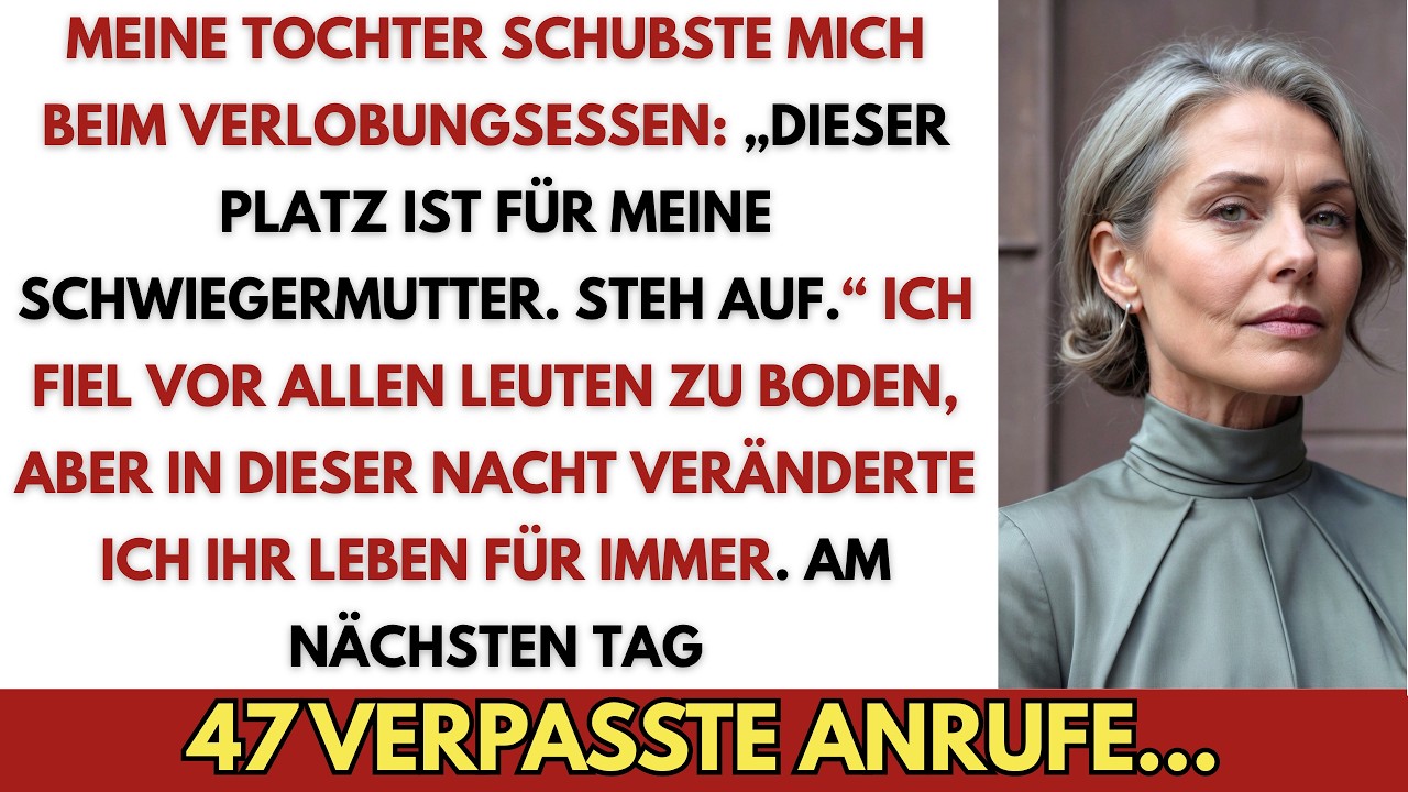 Mitten im festlichen Abendessen stieß mich meine eigene Tochter von meinem Stuhl, weil ihre Schwiegermutter meinen Platz haben wollte. Ich lag auf dem kalten Steinboden, alle starrten, und sie...