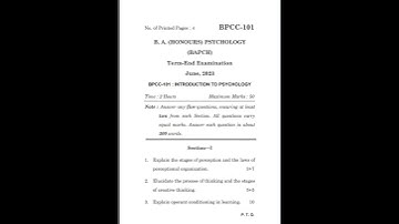 BPCC 101 June 2023 Question Paper| Introduction to Psychology