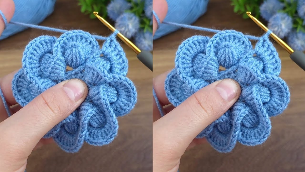 This is so beautiful!! I am making easy crochet pouf pouf flower.  #crochet  #knitting