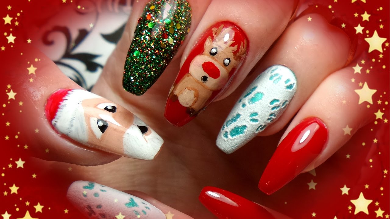 Ricostruzione Unghie Refill Natalizio Babbo Natale E Rudolph Christmas Nail Art Design