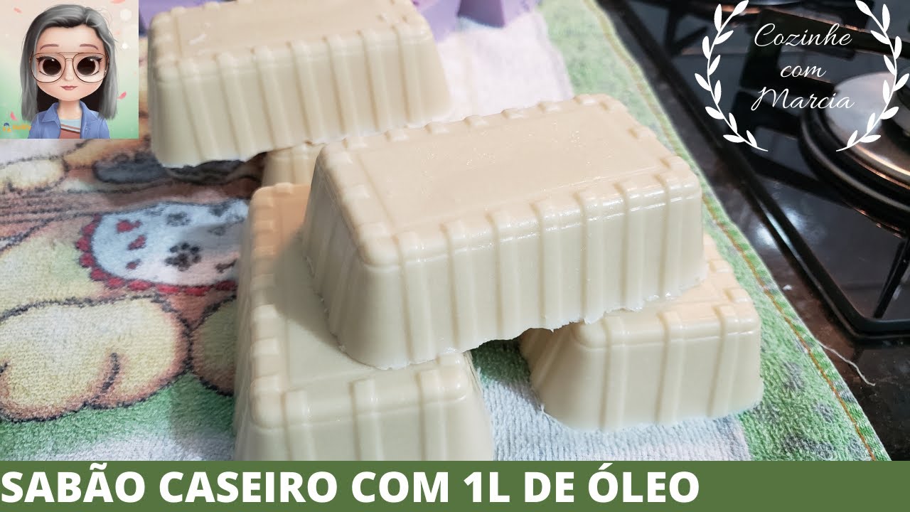 Sabão caseiro com 1L de óleo usado, sem detergente, com soda líquida e batido no liquidificador