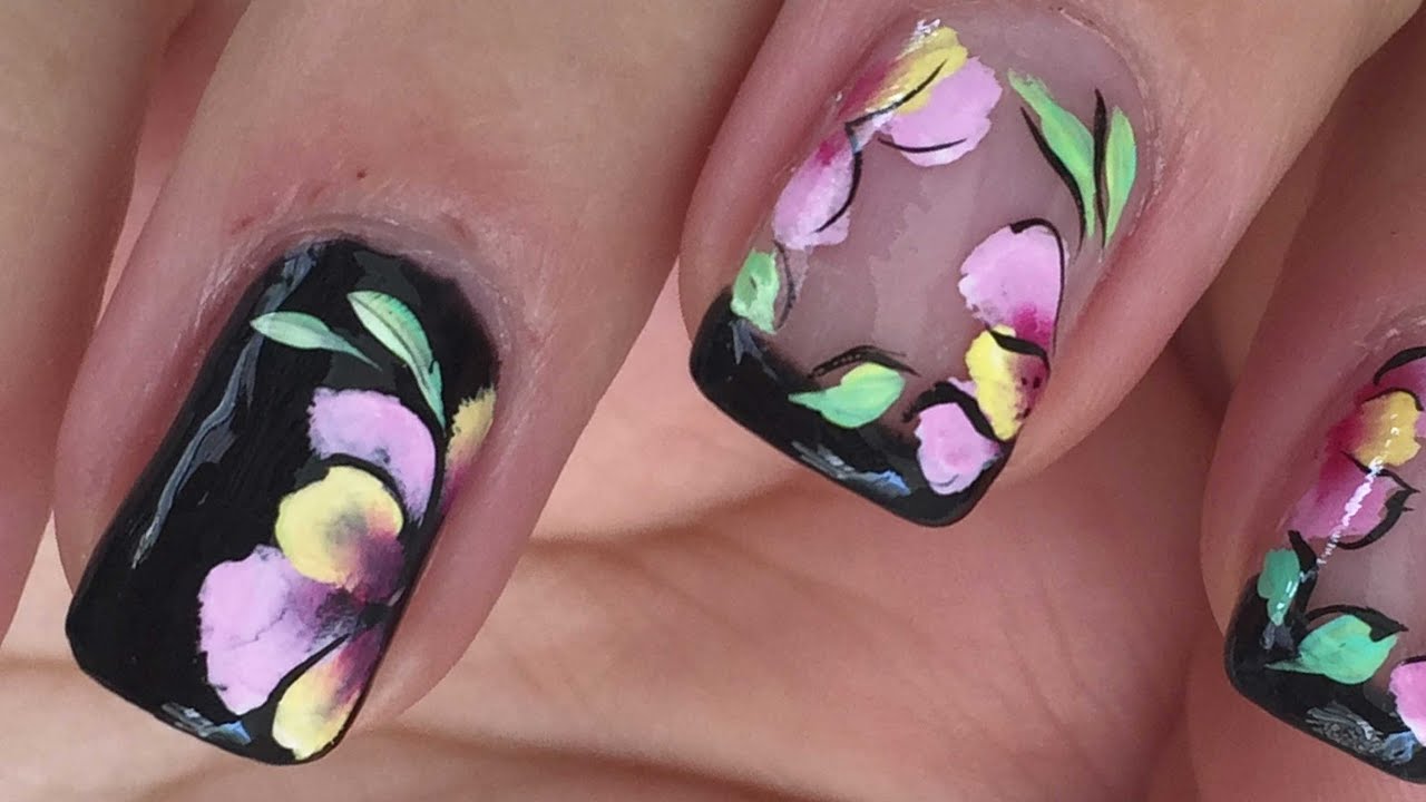 Floral Nail Art Design One Stroke Painting YouTube