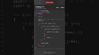 Best C++ pattern program tutorial video || 💯🧠|| #patternprogram #shortvideo #codewriter07