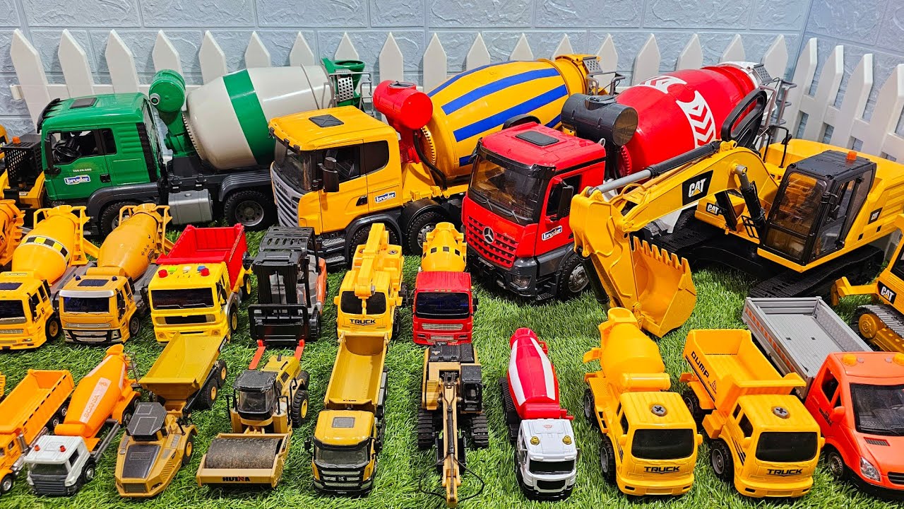 Truk molen besar ngecor, excavator, dump truck, bulldozer, loader, forklift, mobil konstruksi