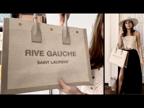 Saint Laurent Beige Linen/Leather 'Rive Gauche' Tote Saint Laurent