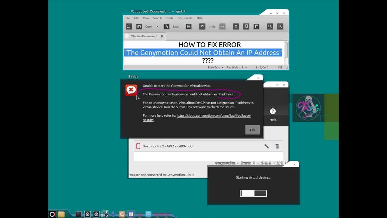 Genymotion Fix Error Could Not Obtain An Ip Address Youtube