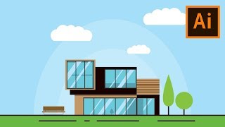 MODERN FLAT HOUSE DESIGN - ADOBE ILLUSTRATOR CC 2018 TUTORIAL