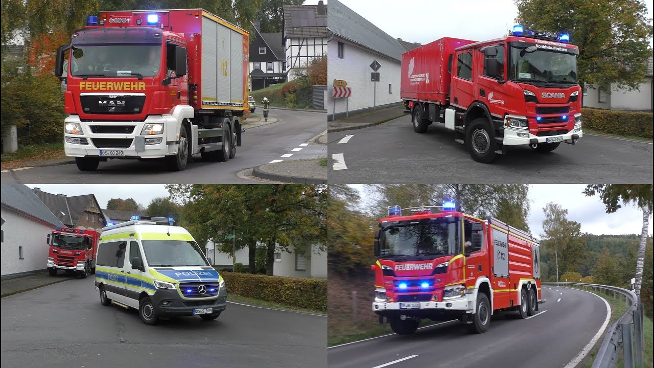 [Chemieunfall] Einsatzfahrten Feuerwehr, Rettungsdienst und Polizei in Drolshagen