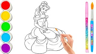 Coloring with Sticker Book Dress Up Disney Princess Ariel,Snow White,Belle,Cinderella,