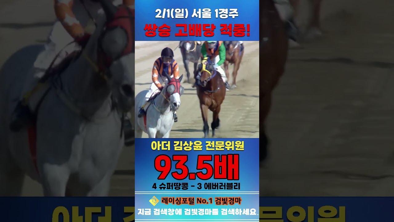 [서울 경마] 2월 1일 일요 1경주 아더 김상윤 전문위원 쌍승 고배당 적중 #경마 #automobile #한국마사회 #horse #하이라이트 #비트코인 #게임 #riding