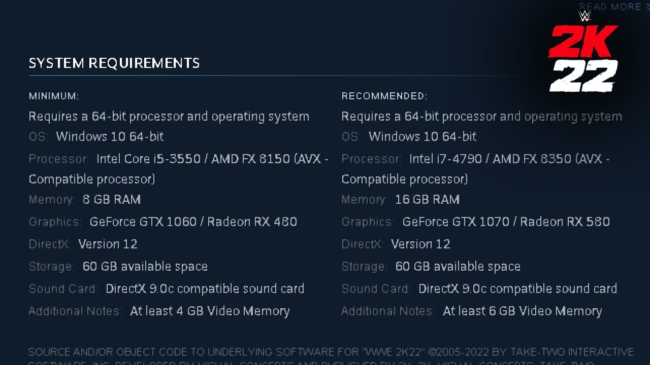 WWE 2K22 System Requirements