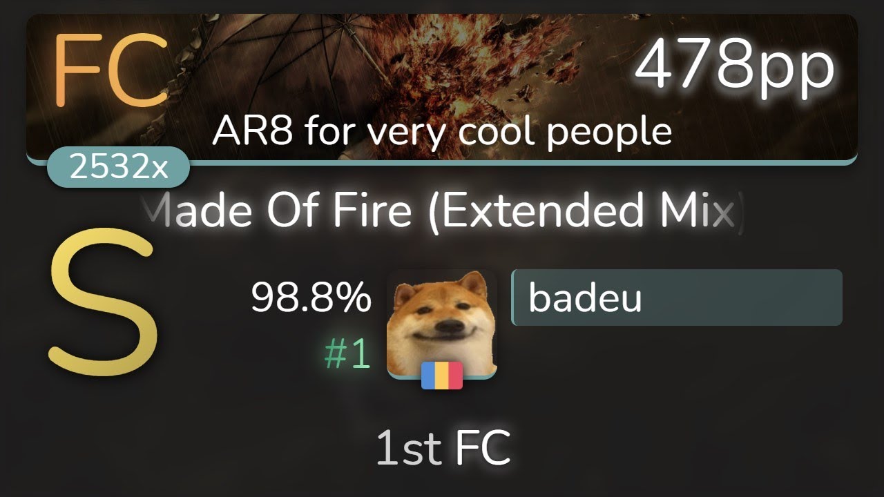 badeu | Niko - Made Of Fire (Extended Mix) [AR8 for very cool people] 98.8% {#1 478pp FC} - osu!