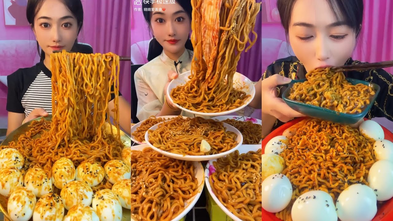 MUKBANG 먹방 EATING SPICY NOODLES and SOFT BOIL EGGS chewy sounds | ASMR | chinese foods 辣面鸡蛋