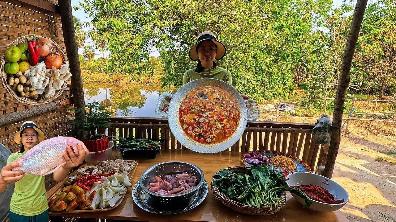 Authentic Spicy Tom Yum with Fresh Red Fish | Countryside Cooking | Natural Sounds Only