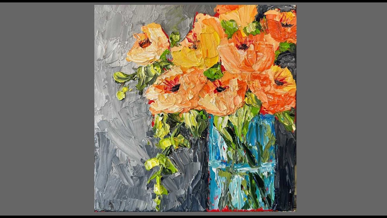 Acrylic palette knife painting techniques orange flowers - YouTube