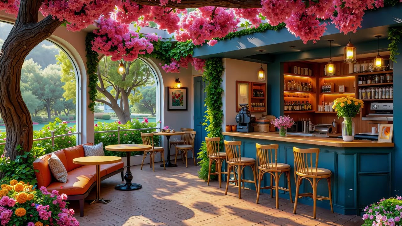 Spring Outdoor Cafe Jazz ☕ | Relaxing Courtyard Ambience for Focus & Stress Relief