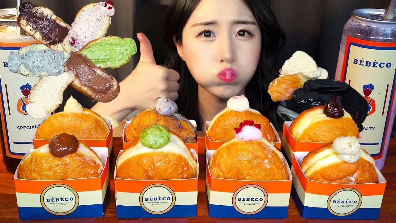 Сливочный Пончик АСМР 🥯 Десерт Нутелла Шоколад Молоко Хлеб МукбангㅣDessert Donut Mukbang