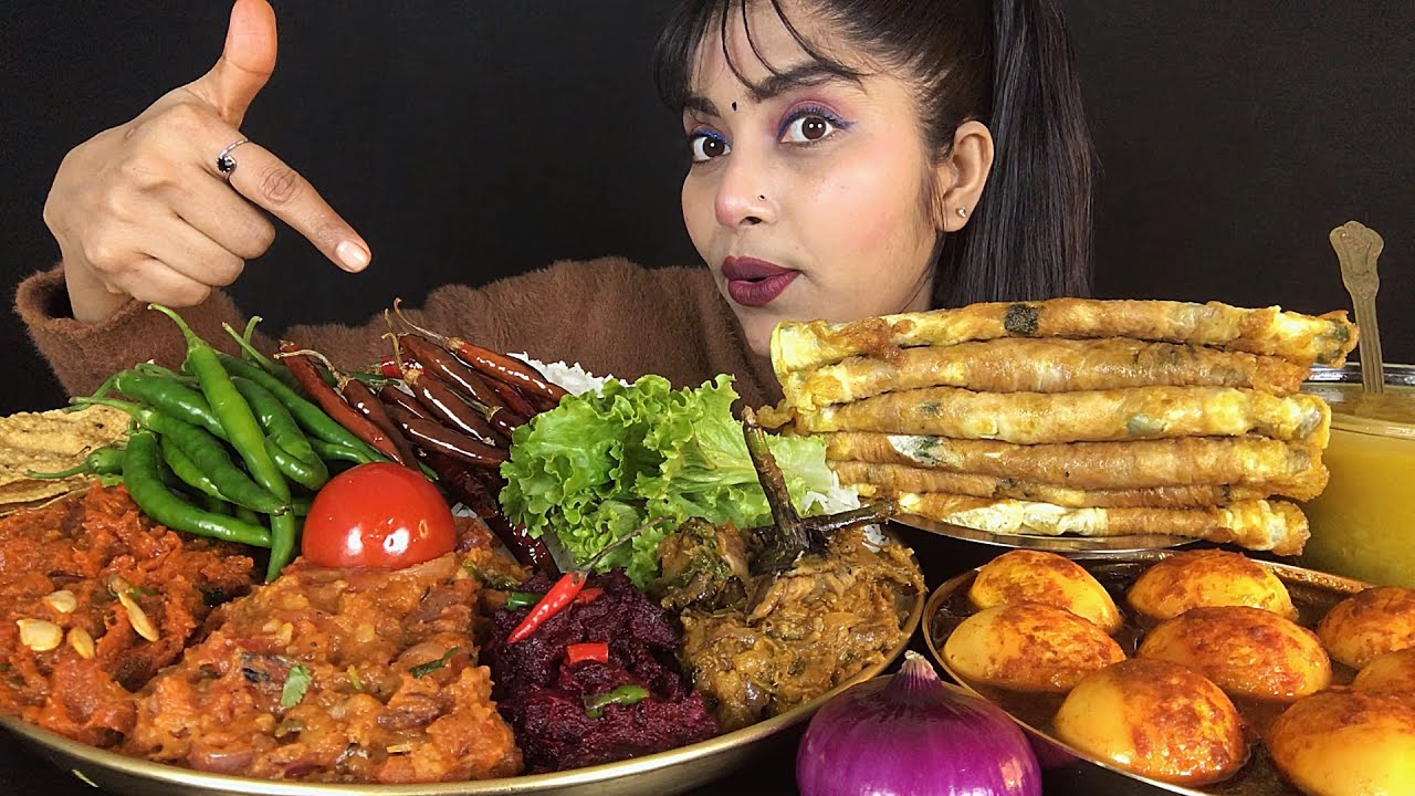 EATING 4 TYPE BHORTA DAAL BHAAT EGG OMELET EGG MASALA CURRY | BIG BITES ASMR | INDIAN MUKBANG SHOW