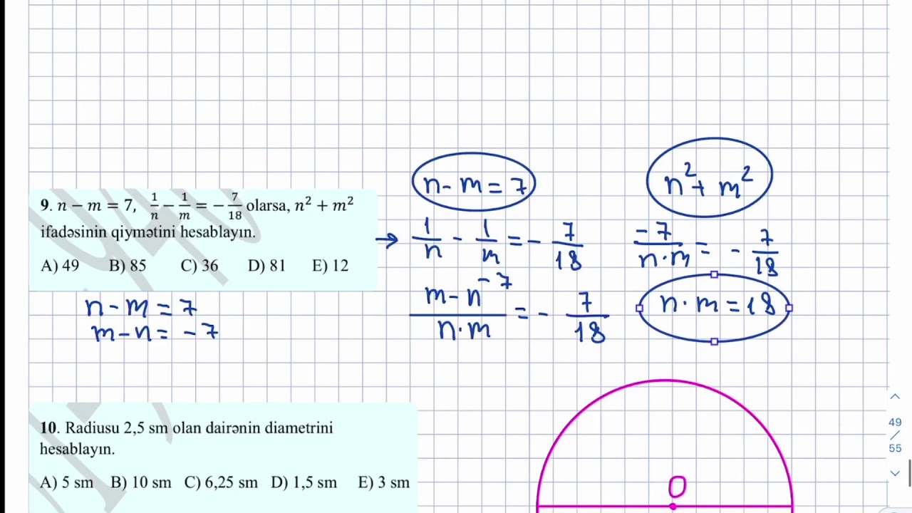 11-ci sinif buraxılış imtahanı (18 06 2020) - Riyaziyyat - Testlərin və tapşırıqların video həlli