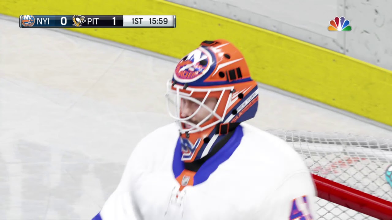 NHL® 18 Crosby loose puck deke off goalie and in the net