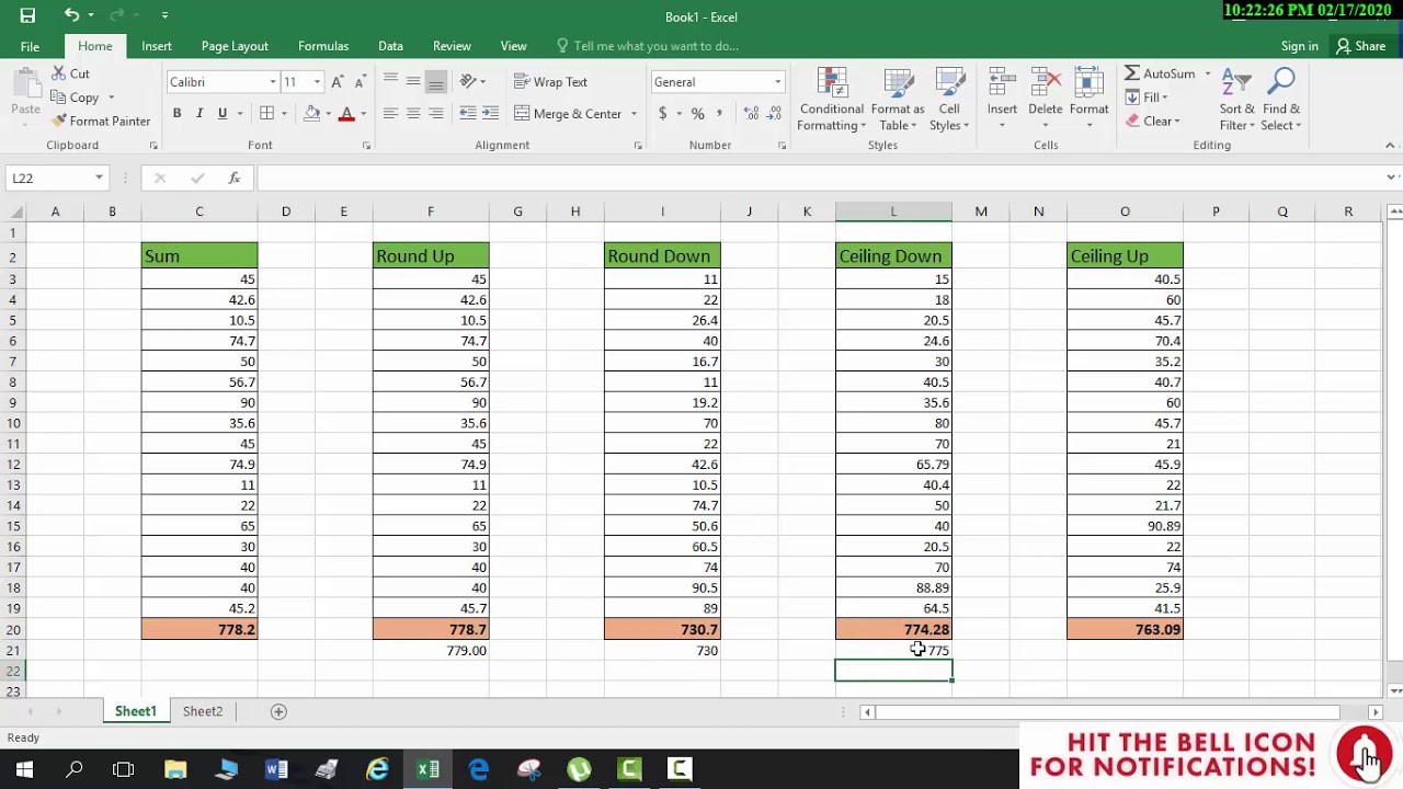 Ceiling and rounding formula in Excel - YouTube