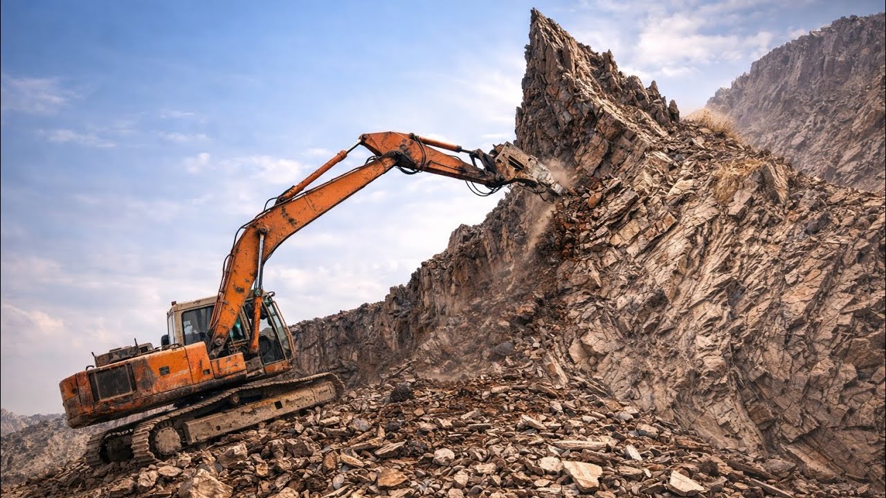 EXCAVATOR OPERATOR VIEW: Humming and Drilling in Action!” #excavators #stonemachinery #sand #mining