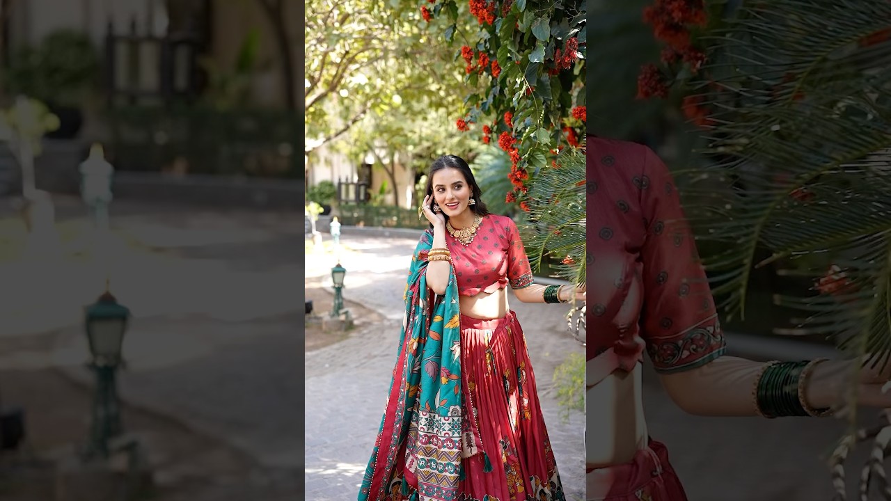 Deep Red Tussar Silk Lehenga