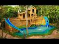 229 Day Build Luxury Bamboo Tree House With Twins Water Slide into Swimming Pool