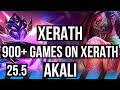 XERATH vs AKALI (MID) | 900+ games, 9/4/12 | NA Grandmaster | 25.5