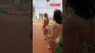 Jump into the swimming pool 🏊♀️. #swimmingpool #bikini #sisters #relationship #jumping #healthy
