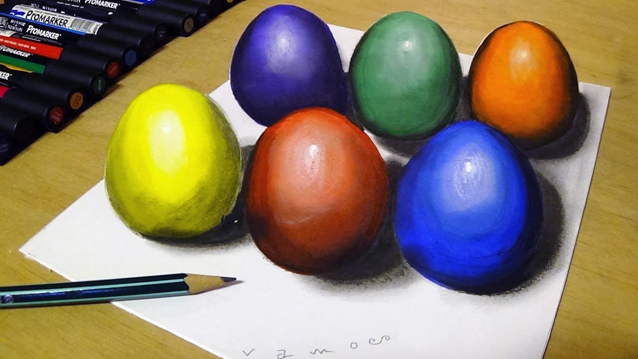 ⁣Easter Colored Eggs - Drawing and Coloring Eggs - 3D Trick Art by Vamos