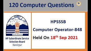 Computer Operator ( 848) solved paper | computer objective questions HPSSSB joa #joa 939